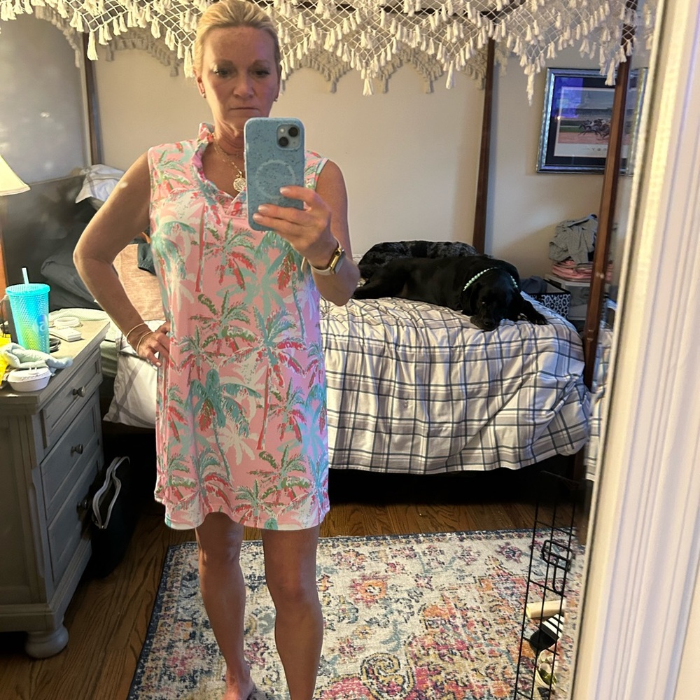 Tropical Palm sleeveless shift dress. NEVER worn. Boutique purchase